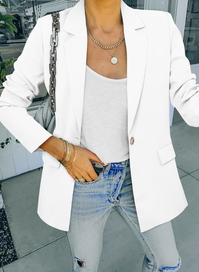 CRAZY GRID Women Business Casual Blazer Work Professional Office Blazer Jacket Ladies Buttons Long Sleeve Fashion Suit Jacket L White - Image 4