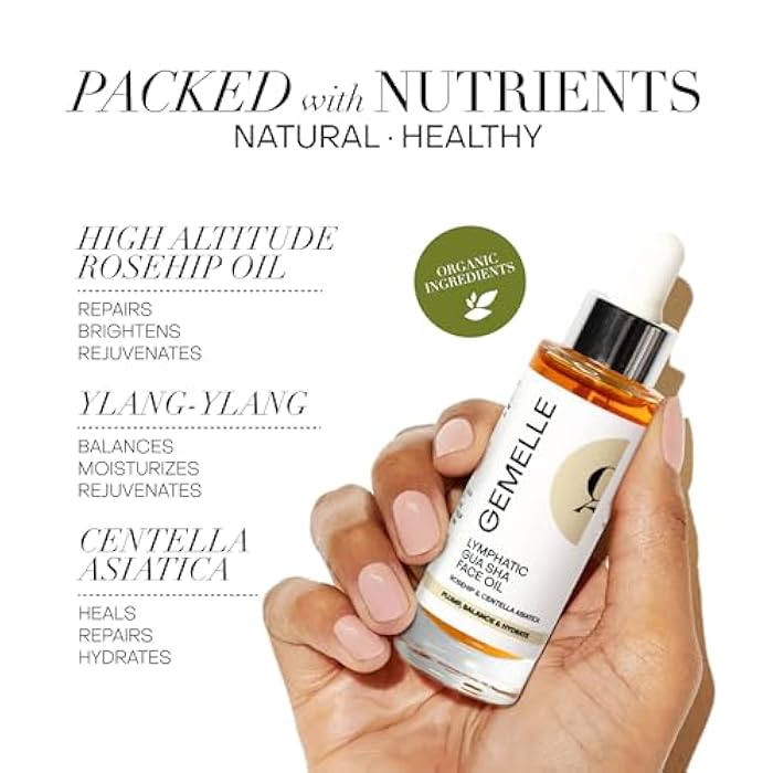 GEMELLE Lymphatic Gua Sha Face Oil | 10x Award Winner | Vitamin C,E & A | Detox, Plump, Sculpt, Hydrate | High-Altitude Rosehip | Natural Botanical for Gua Sha Facial Tools, Lymphatic Drainage - 15ml - Image 4