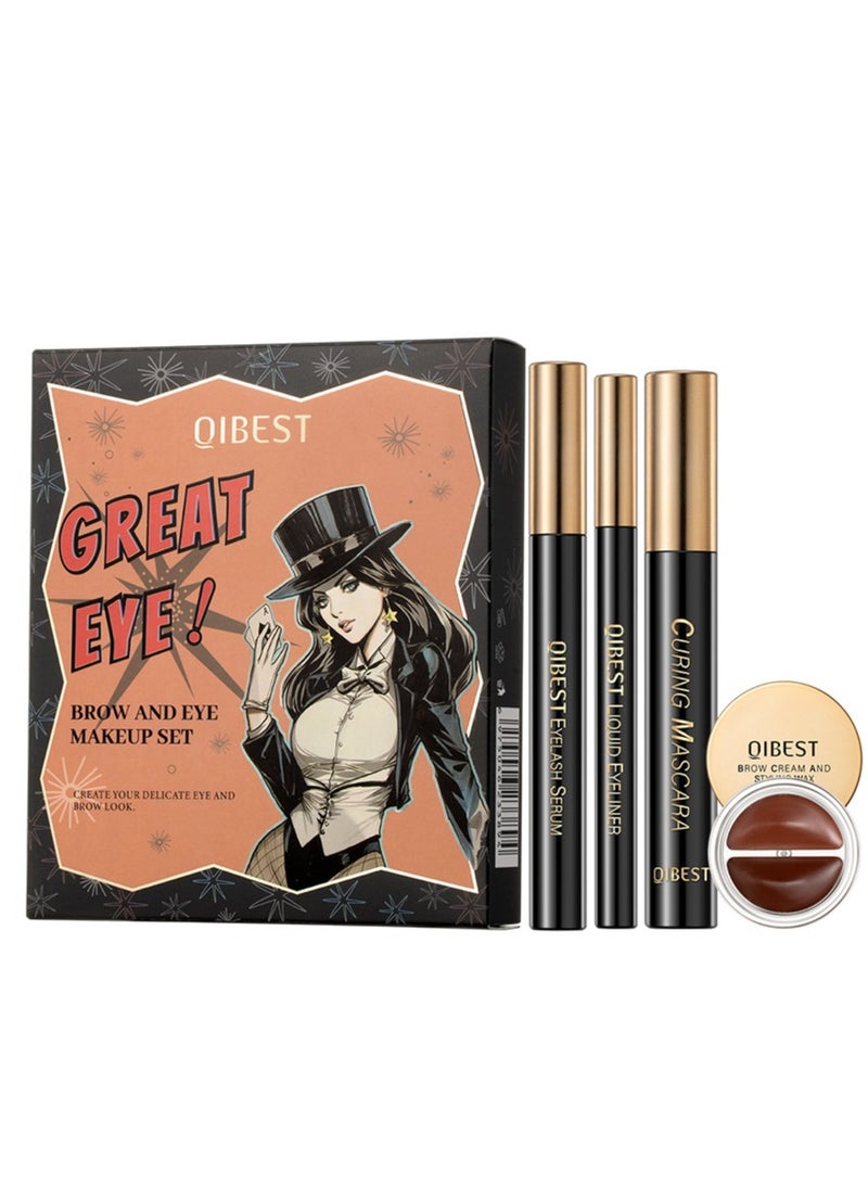 QiBest All-In-One Gift Set, Complete Eye Makeup Kit with 2-Colour Eyeshadow Palette, Mascara, Eyeliner Brush, Eyebrow gel, Ideal Starter Set for Women Beauty Cosmetics for Daily Eye - Image 1