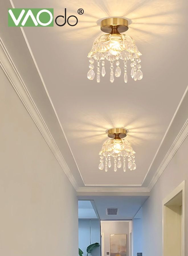 VAOdo Simple Post-Modern Wall Lamp Retro Full Copper and Glass Ceiling Lamp Without Light Bulb Easy Installation Suitable For Porch Bedroom Corridor - Image 2