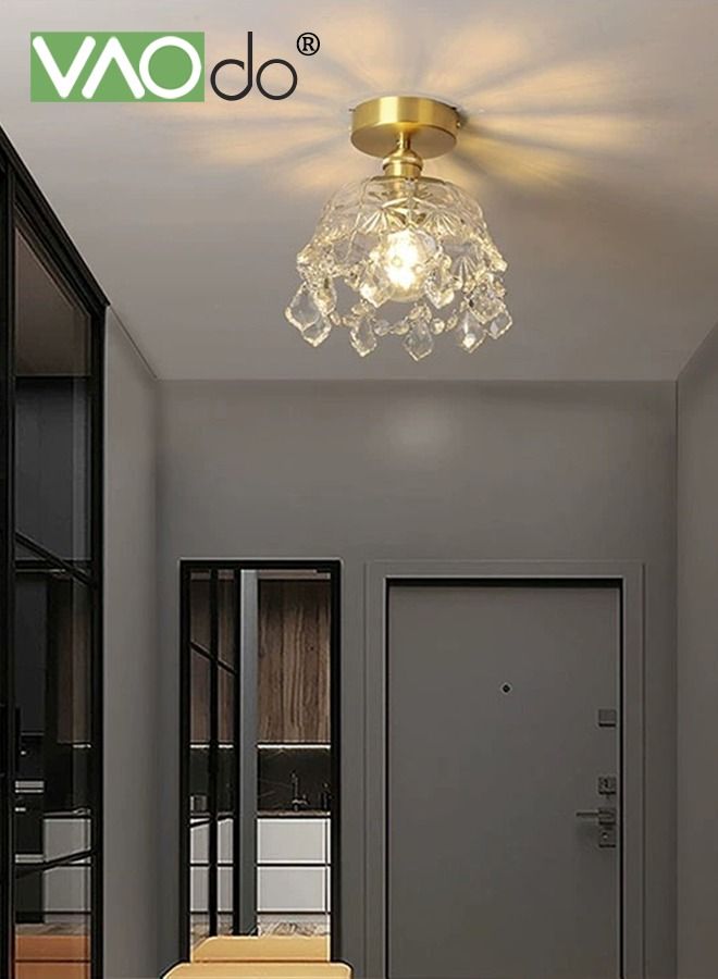 VAOdo Simple Post-Modern Wall Lamp Retro Full Copper and Glass Ceiling Lamp Without Light Bulb Easy Installation Suitable For Porch Bedroom Corridor - Image 3