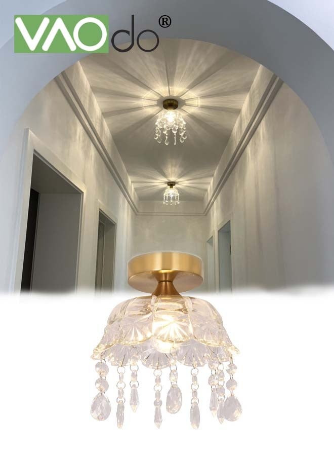 VAOdo Simple Post-Modern Wall Lamp Retro Full Copper and Glass Ceiling Lamp Without Light Bulb Easy Installation Suitable For Porch Bedroom Corridor - Image 1