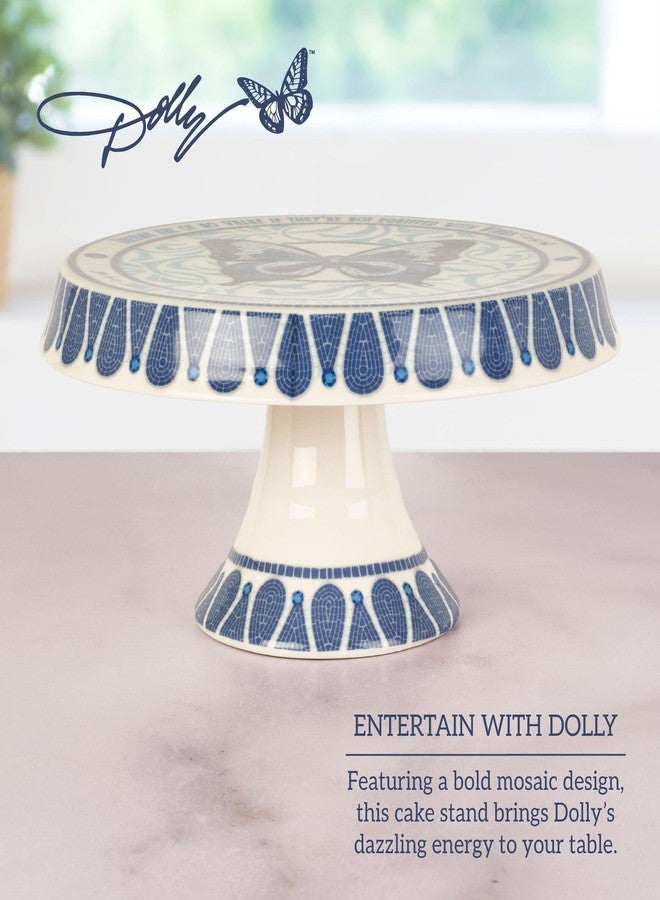 Dolly Parton Jeweled Mosaic Blue Butterfly Dessert Appetizer Cake Stand, Buffet Hostess Table, Footed Platter, Dishwasher Safe - Image 4