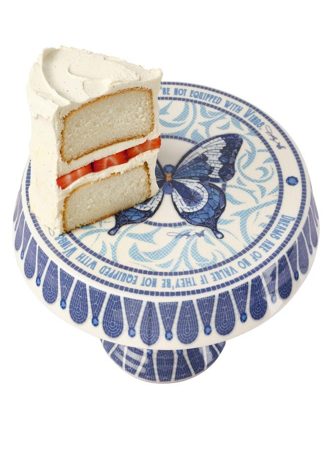 Dolly Parton Jeweled Mosaic Blue Butterfly Dessert Appetizer Cake Stand, Buffet Hostess Table, Footed Platter, Dishwasher Safe - Image 1