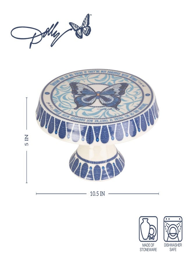 Dolly Parton Jeweled Mosaic Blue Butterfly Dessert Appetizer Cake Stand, Buffet Hostess Table, Footed Platter, Dishwasher Safe - Image 2
