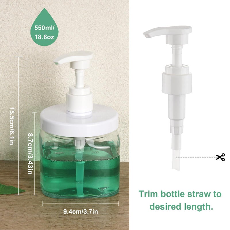 Decorniqu Pump Bottle Dispenser 2 Pack 550Ml/18.6Oz Lotion Dispenser Wide Mouth Plastic Refillable Lotion Pump Bottles Empty Bathroom Shower Containers For Hand Wash Shampoo Conditioner(Clear) - Image 2