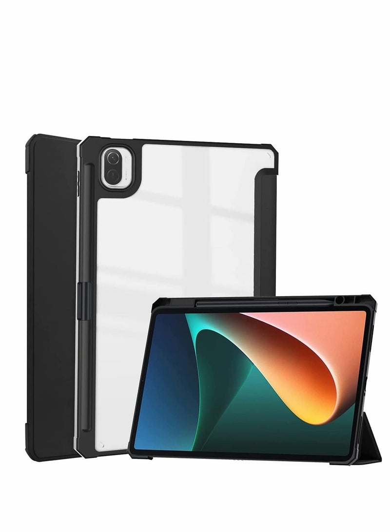 حافظة Xiaomi Mi Pad 5/Pro 11" مع حامل قلم، استيقاظ/نوم تلقائي، قاعدة ثلاثية الطي، غطاء خلفي شفاف - Image 1