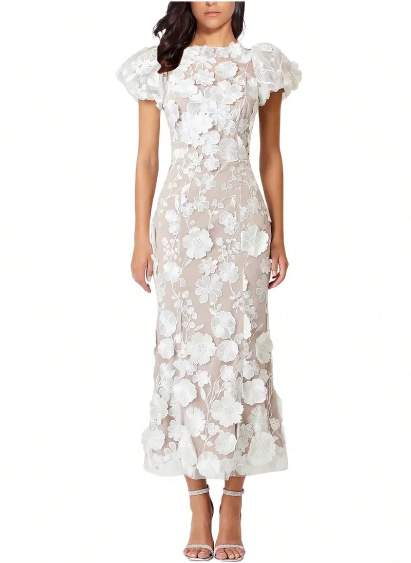 Madam Uniq Women's 3D Floral Embroidery Dress Ruffle Sleeve Lace Party Cocktail Mini Dress,Random Floral Arrangement