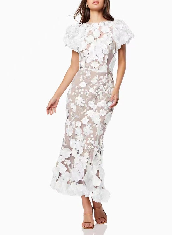 Madam Uniq Women's 3D Floral Embroidery Dress Ruffle Sleeve Lace Party Cocktail Mini Dress,Random Floral Arrangement  - Image 2