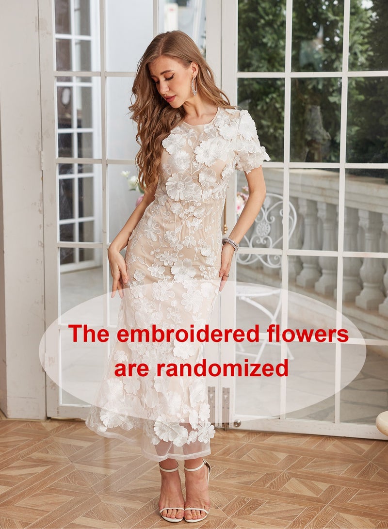 Madam Uniq Women's 3D Floral Embroidery Dress Ruffle Sleeve Lace Party Cocktail Mini Dress,Random Floral Arrangement  - Image 3