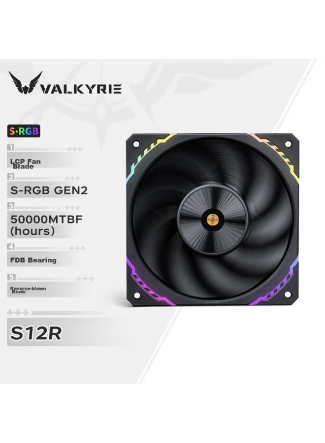 Valkyrie S12r Vk Fdb Bearing, Lcp Anti-blow Fan Blade, Secondary Dynamic Balance, 2150rpm, 12cm Case Fan, 4pin Pwm, Argb Lighting Effects - Image 1