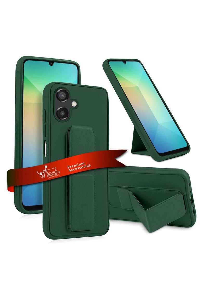 Wtech Samsung Galaxy A06 4G 2024 Hand Grip Foldable Magnetic Kickstand Wrist Strap Finger Grip With Built-In Iron Case Cover - Dark Green - Image 1