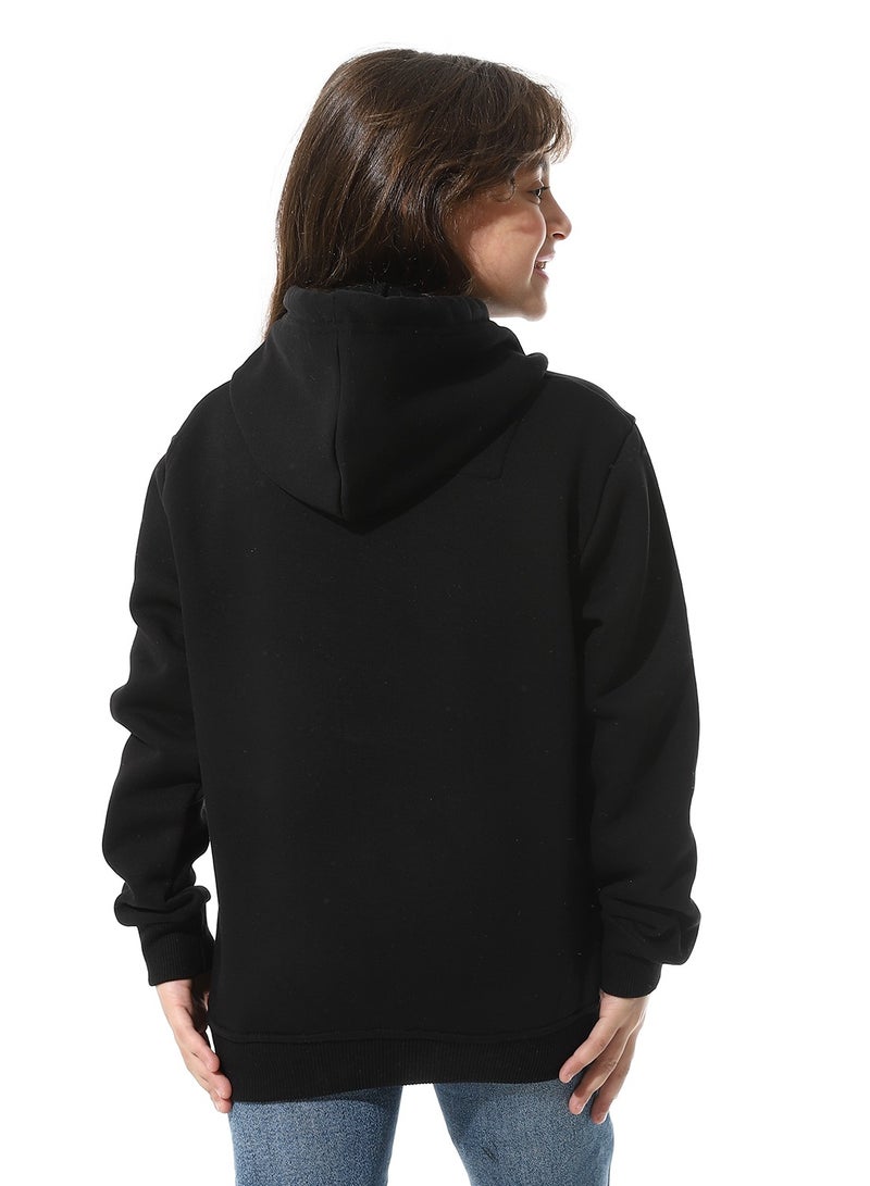 Andora Printed Fleeced Girls Hoodie_Black - Image 3