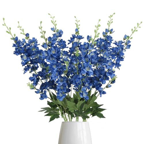 Fqueelvys Blue Delphinium Artificial Flowers,8PCS Faux Delphinium Bulk 33.5'' Long Stem Larkspur Silk Flowers for Tall Vase Table Centerpieces Wedding Home Garden Decor(Navy Blue) - Image 1