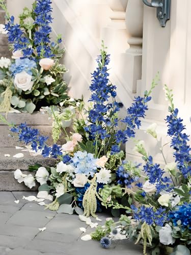 Fqueelvys Blue Delphinium Artificial Flowers,8PCS Faux Delphinium Bulk 33.5'' Long Stem Larkspur Silk Flowers for Tall Vase Table Centerpieces Wedding Home Garden Decor(Navy Blue) - Image 5