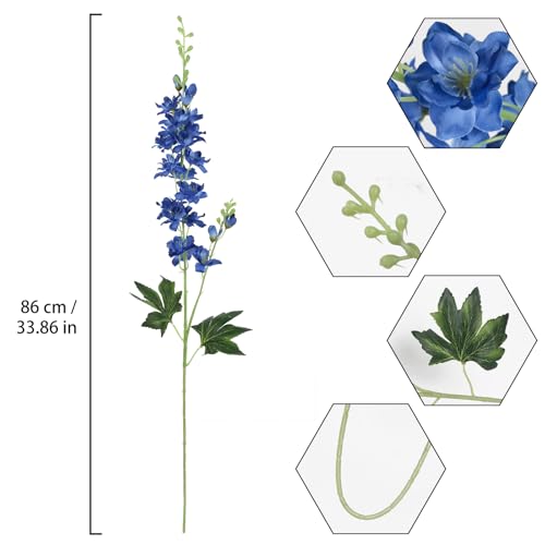 Fqueelvys Blue Delphinium Artificial Flowers,8PCS Faux Delphinium Bulk 33.5'' Long Stem Larkspur Silk Flowers for Tall Vase Table Centerpieces Wedding Home Garden Decor(Navy Blue) - Image 3