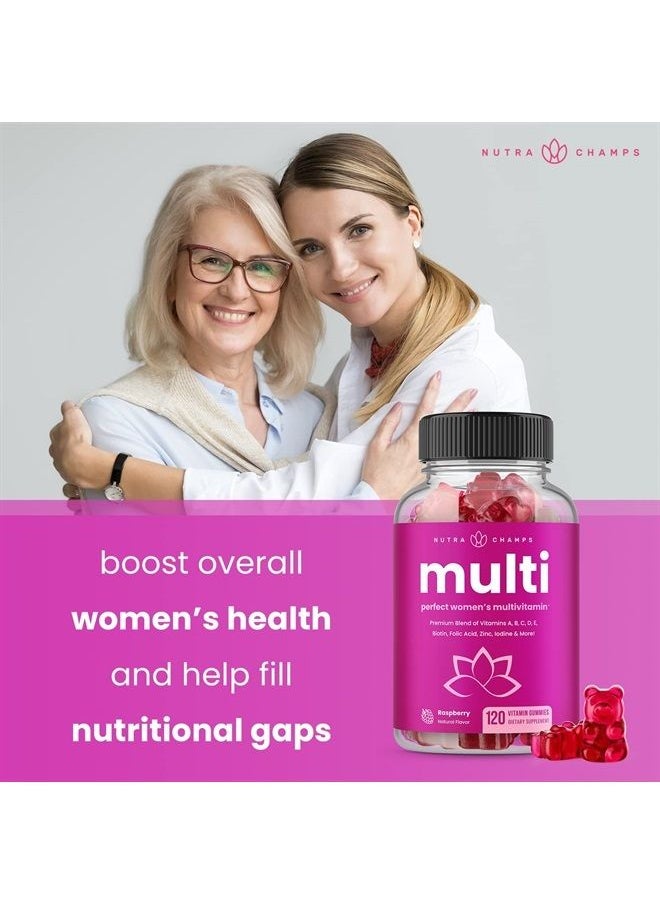 NutraChamps علكات الفيتامينات المتعددة للسيدات | فيتامينات أ، ب، ج، د، هـ، البيوتين، حمض الفوليك | الفيتامينات اليومية للنساء | فيتامينات متعددة قابلة للمضغ للسيدات | مكمل غذائي للعظام والدماغ والقلب والمناعة والطاقة (عبوتان)  - Image 4