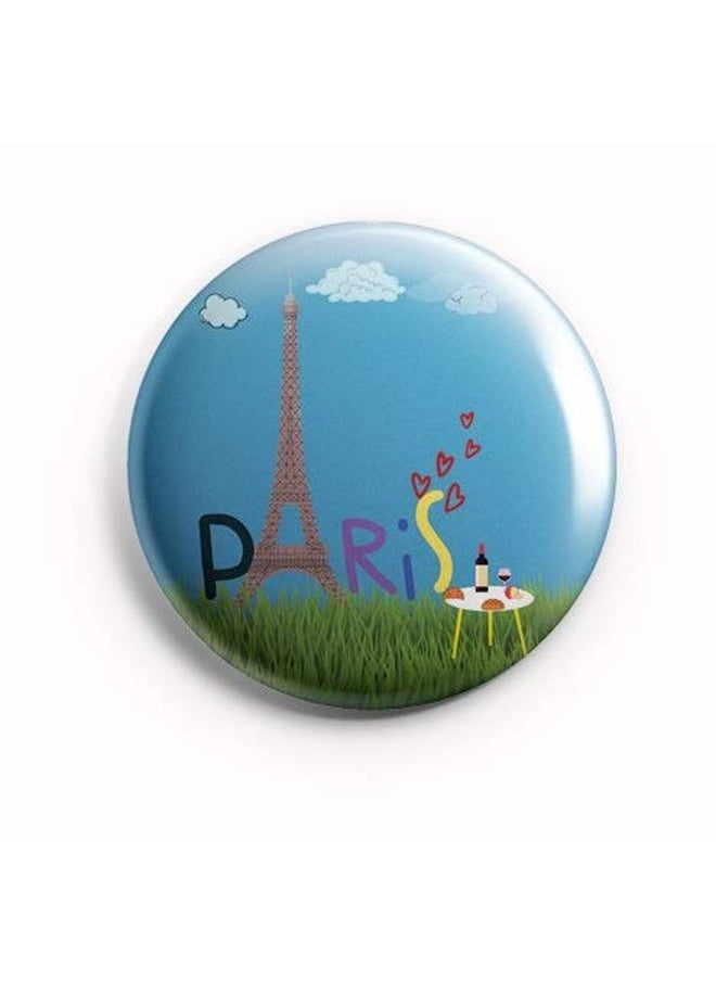AVI - AVI Paris Eiffel Tower France Blue Regular Size Pin Badge Regular Size 58mm R8002105 Metal - Image 1