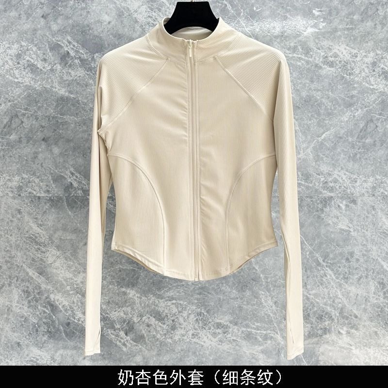 Women's High-Waist Yoga Jacket Long Sleeve Quick-Dry Running Top with Stand Collar