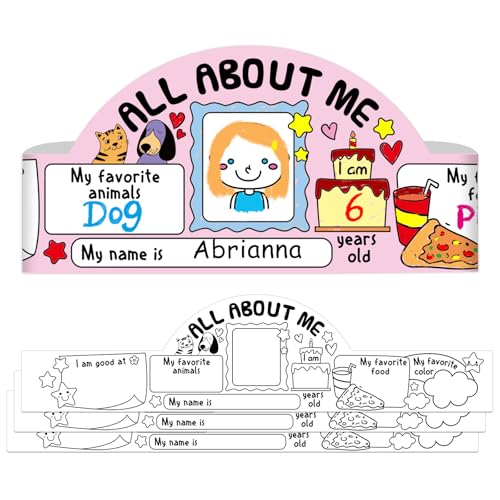 D4DREAM All About Me Crowns 24pcs Color Your Own DIY Paper Hats for Kids Back to School Craft Party Hats for Kindergarten Preschool Elementary Classroom Teacher Supplie - Image 1
