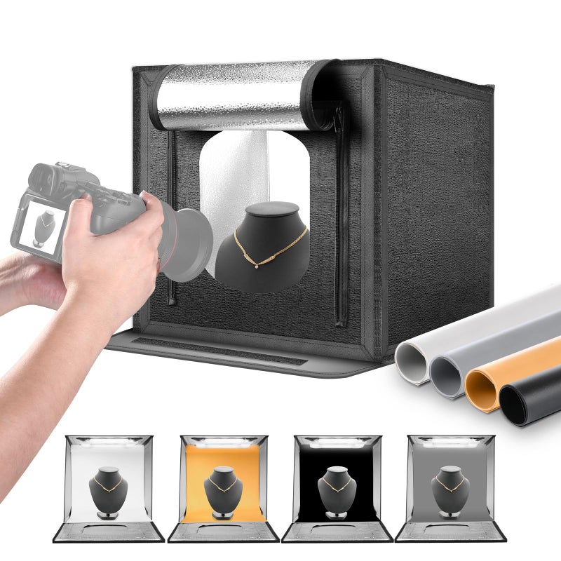 Neewer Neewer NEEWER Upgraded Photo Studio Light Box, 16"x16" Glare Free Shooting Tent w/ 4 Color Backdrops, 144 LEDs 5600K - Image 1