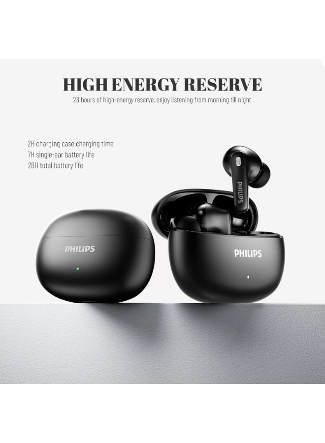 Philips Earbuds, Bluetooth Earbuds, Headphone, Open Ear Ring True Open Ear Headphones, True Wireless Earbuds - Bluetooth ， In-Ear Headphones， Bluetooth - Up to 30dB Active Noise Reduction, 66ms Low Latency for Gaming, 28H Playtime, 13mm Bass Drivers, Dual-Mic AI Call Clearance for iPhone Android TAT1620 black - Image 3