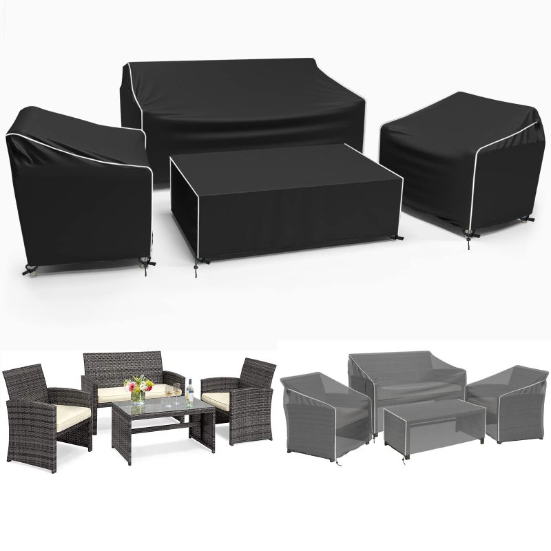 Gasadar Outdoor Furniture Cover Waterproof 4 Piece Patio Furniture Covers for Patio Loveseat Chair and Coffee Table Heavy Duty 600D Black