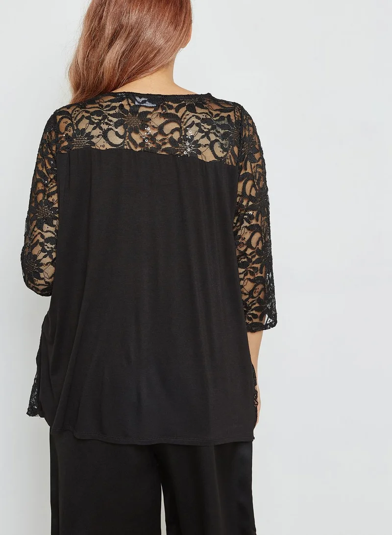 dp curve Embellished Lace Top