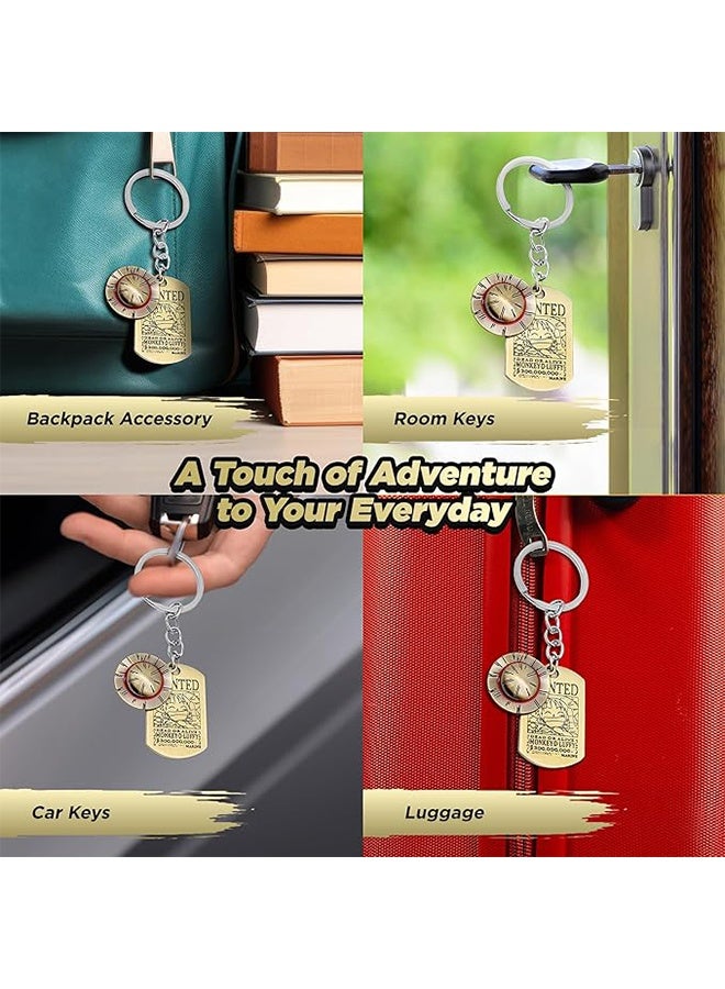 سلسلة مفاتيح ون بيس، لوفي مطلي بالذهب الفاخر، قطعة تذكارية من ون بيس مع قبعة من القش وبطاقة مطلوب - Image 2