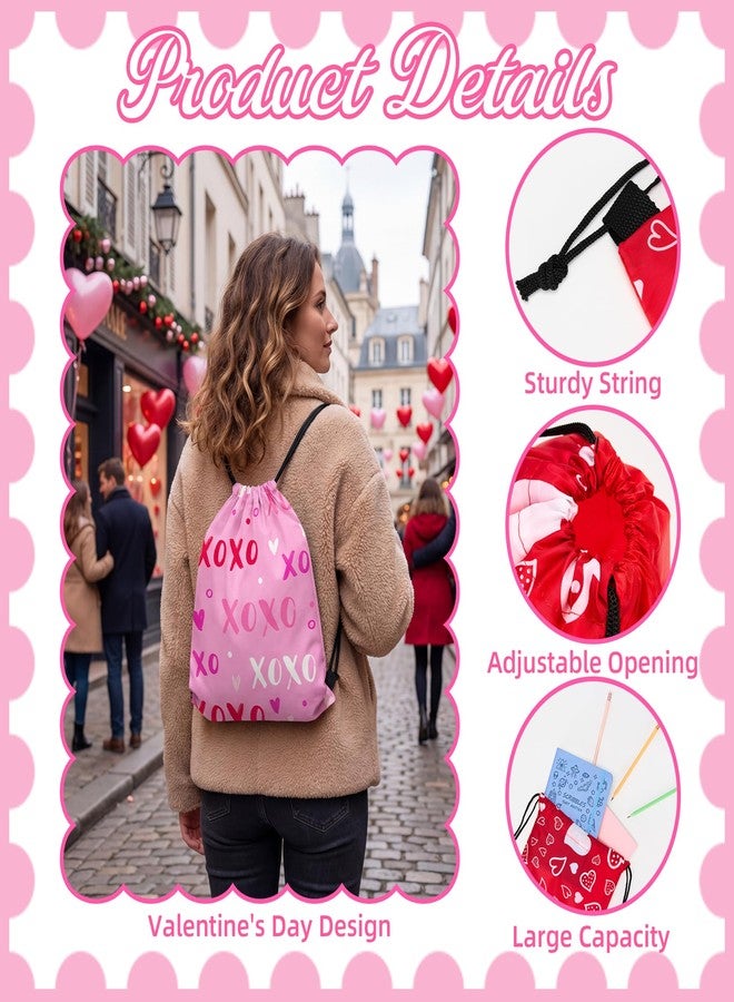 Bafeil 12 Pcs Valentines Day Drawstring Bags Bulk Reusable Heart Gift Goodie Treat Bags Backpack for School Wedding Holiday Valentine's Party Favors Decoration - Image 2