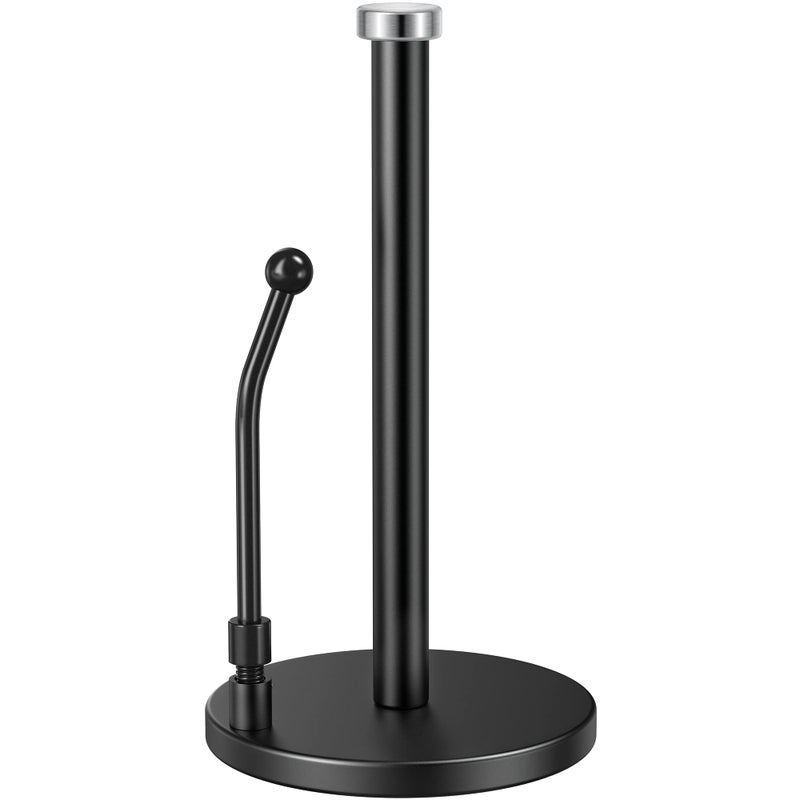 SMARTAKE SMARTAKE Paper Towel Holder Paper Towel Dispenser Standing Weighted Base Non Slip Spring Arm Fit Most Size Paper Roll Stainless Steel Paper Towel Holder for Home Kitchen Countertop Tabletop Black 