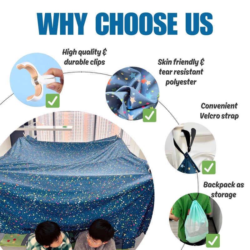 lukidoki Magic Fort Building Kit for Kids - Large Lightweight Blanket Fort Making Kit Clips with CPC Certification - Portable Playhouse Play Tent Fort - Indoor/Outdoor Girls/Boys Toys Ages 4-5 6 7 8-12 - Image 5