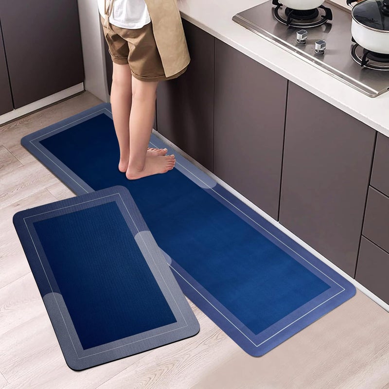CANWAY 2 Rubber Kitchen Mats Set AntiSkid Kitchen Mats 35mm Water Absorbent Rug Carpets Floor Mat for Home and Kitchen 120x40cm 40x60cm in Blue - Image 3