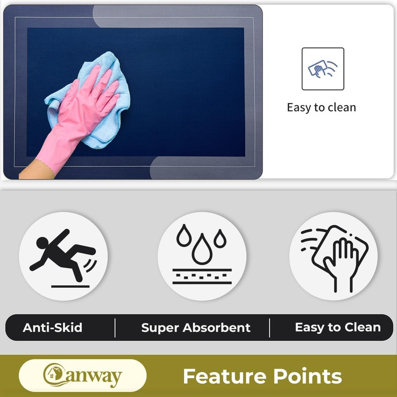 CANWAY 2 Rubber Kitchen Mats Set AntiSkid Kitchen Mats 35mm Water Absorbent Rug Carpets Floor Mat for Home and Kitchen 120x40cm 40x60cm in Blue - Image 5