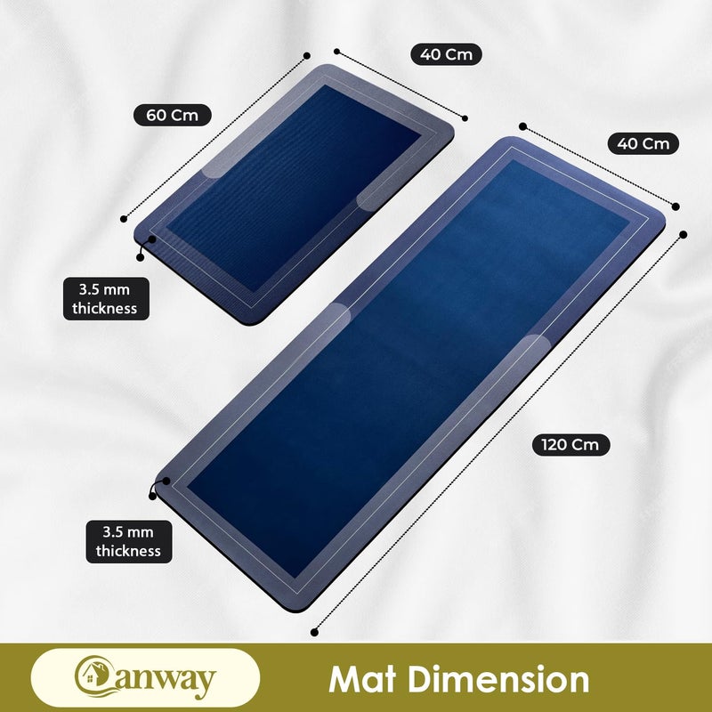CANWAY 2 Rubber Kitchen Mats Set AntiSkid Kitchen Mats 35mm Water Absorbent Rug Carpets Floor Mat for Home and Kitchen 120x40cm 40x60cm in Blue - Image 2