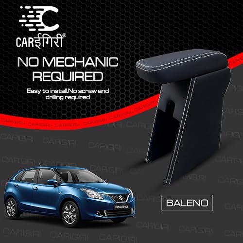 Carigiri Premium Finish Car Armrest for Maruti Suzuki Baleno,Baleno RS,New Baleno with High Density Moulded Foam And Storage Compartment(Models-2015-2024) (Black With White Double Stitching) - Image 5
