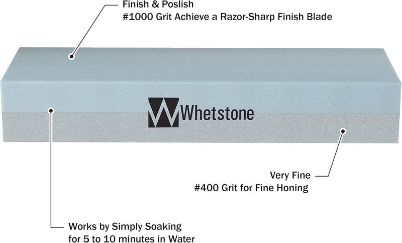 Whetstone Cutlery Knife Sharpening Stone 2-Pack - Dual 400/1000 Grit Wet Block - Sharpens and Polishes Sharp Tools and Kitchen or Hunting Knives by Whetstone - Image 4