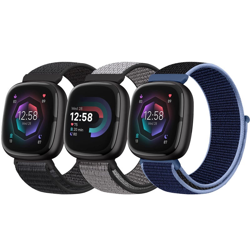 Bcuckood Nylon Loop Compatible with Fitbit Sense 2/Fitbit Sense/4/3 Bands, Women Men Soft Adjustable Breathable Strap Solo Loop Replacement Wristband - Image 1