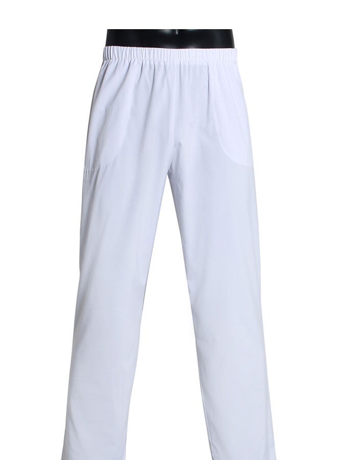 Men Muslim Pant Polyester Casual Men Muslim Arab Middle East Trousers with Waist Elastic Band and Pockets for Prayer  White L - Image 3