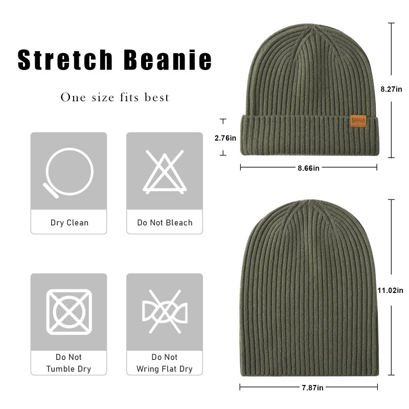 FUQILA 100% Merino Wool Cuff Beanie Hat, Unisex Warm Winter Caps Soft, Breathable & Cozy Stretchy Knitted Cuffed Cap (Absinthe Green) - Image 3