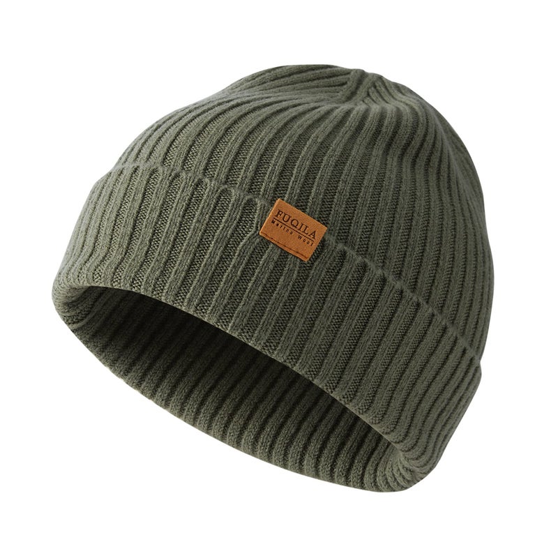 FUQILA 100% Merino Wool Cuff Beanie Hat, Unisex Warm Winter Caps Soft, Breathable & Cozy Stretchy Knitted Cuffed Cap (Absinthe Green) - Image 1