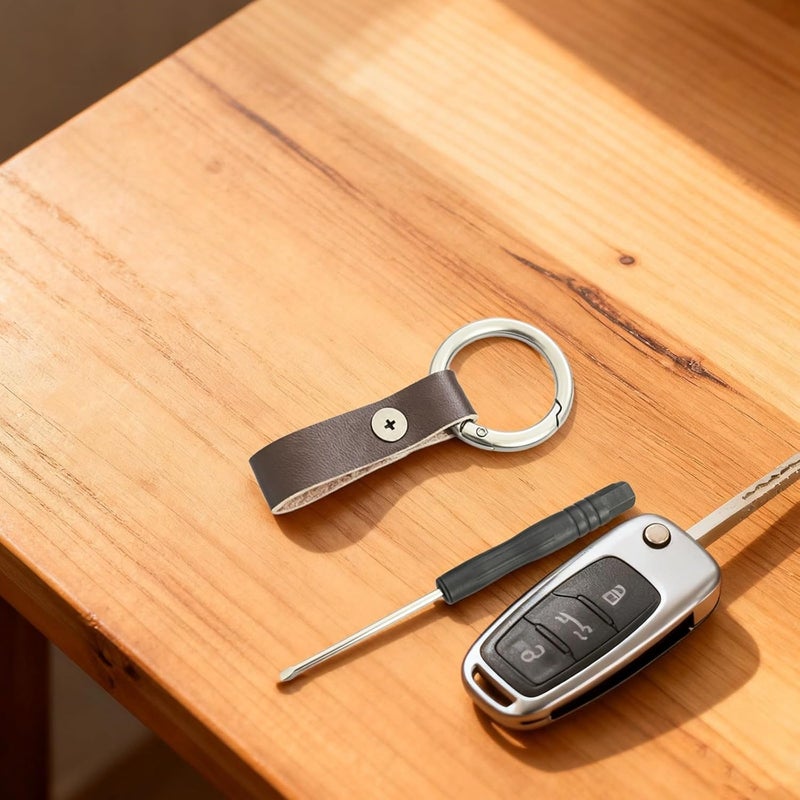 Car Key Holder with Carabiner Clip, Brown Leather Keyring, Zinc Alloy Fast Release, Anti-Lost, Includes Screwdriver, 3 X 1.4 in - Image 5