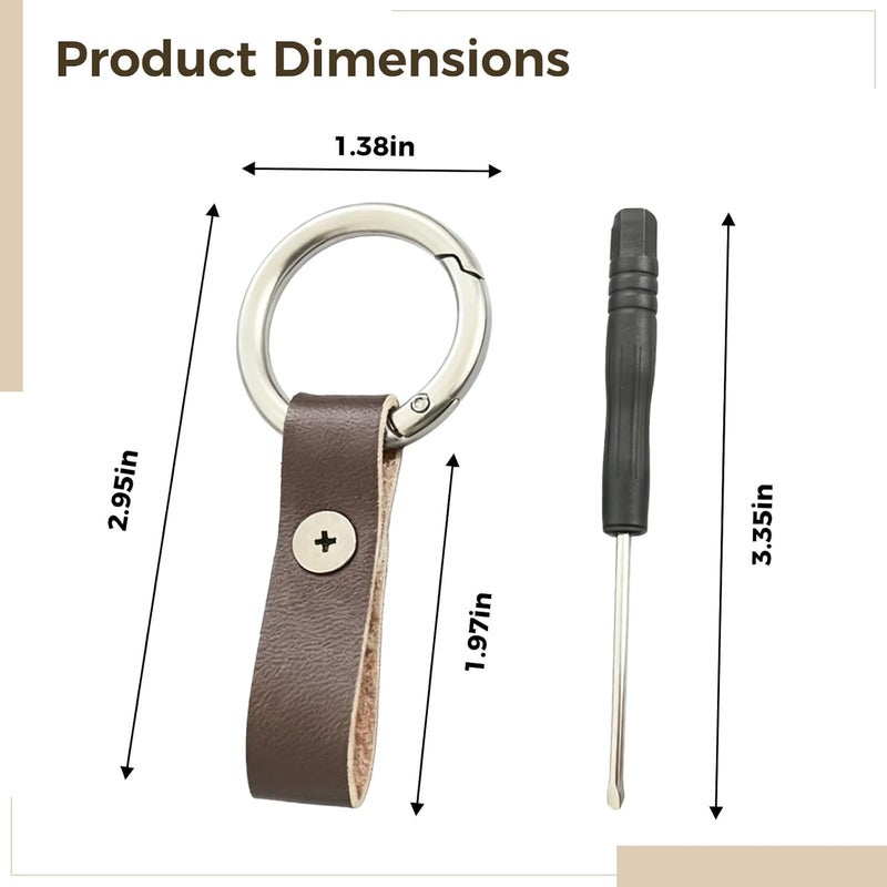 Car Key Holder with Carabiner Clip, Brown Leather Keyring, Zinc Alloy Fast Release, Anti-Lost, Includes Screwdriver, 3 X 1.4 in - Image 3