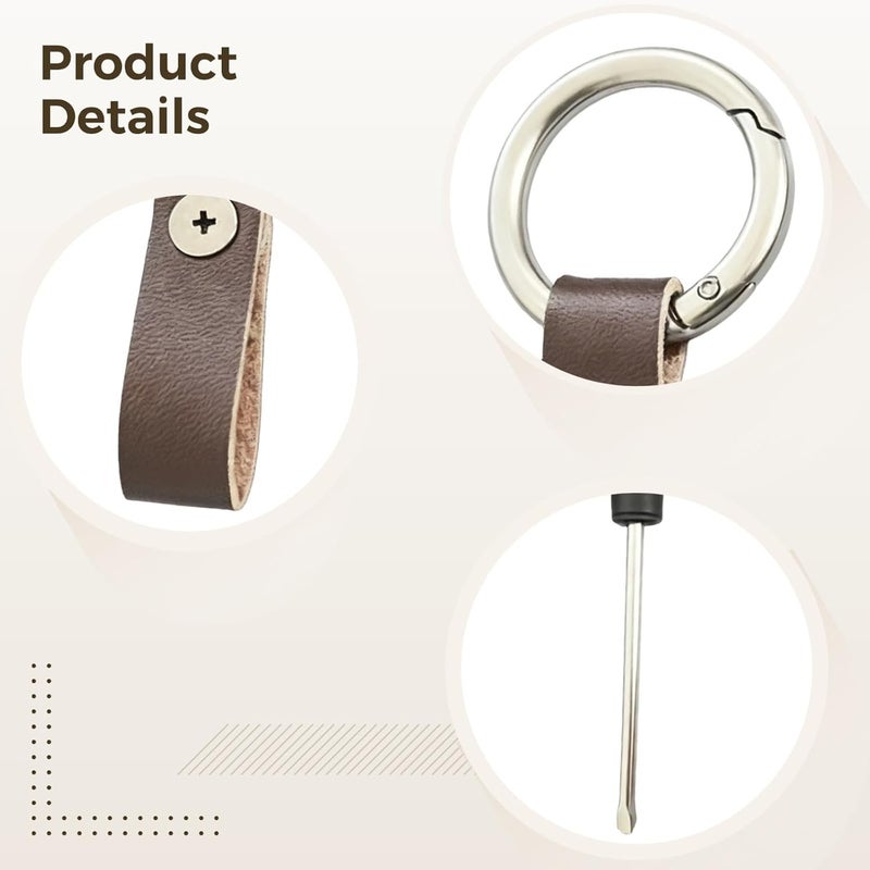 Car Key Holder with Carabiner Clip, Brown Leather Keyring, Zinc Alloy Fast Release, Anti-Lost, Includes Screwdriver, 3 X 1.4 in - Image 4