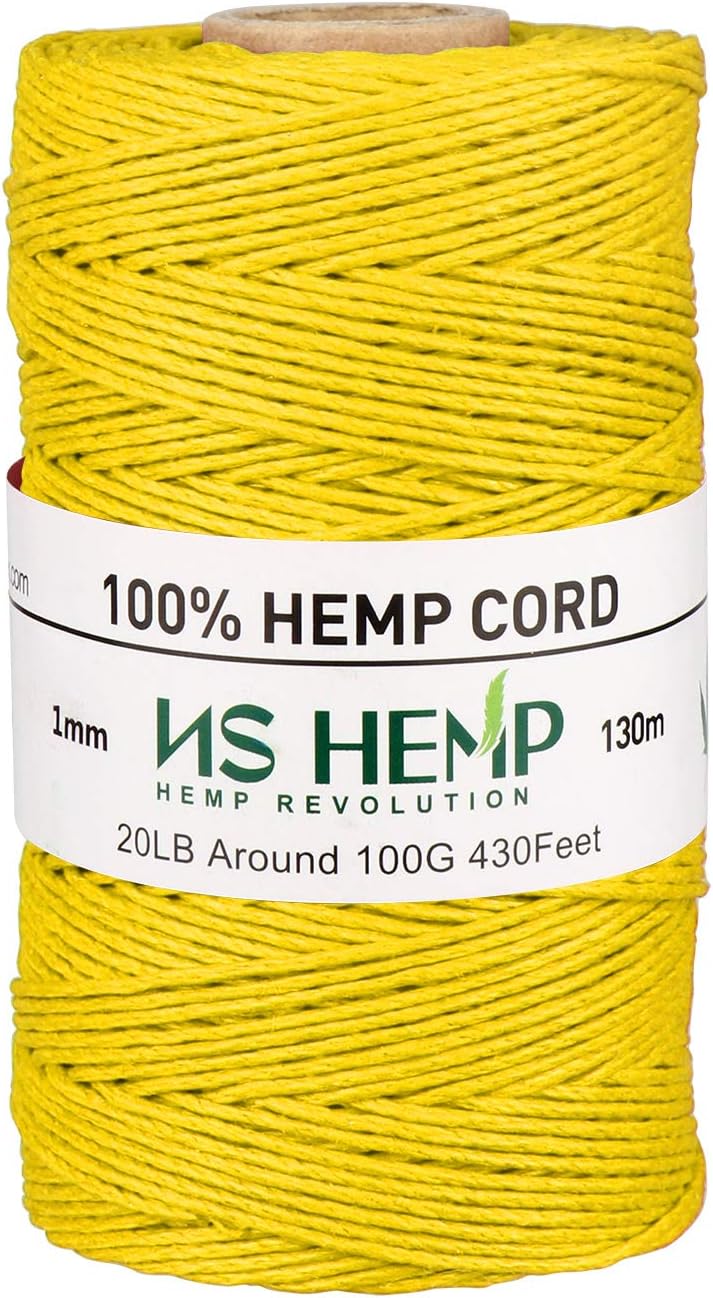 NS HEMP حبل قنب 100% حبل قنب لصنع المجوهرات، حبل قنب 1 مم 130 متر (014 أصفر) - Image 1