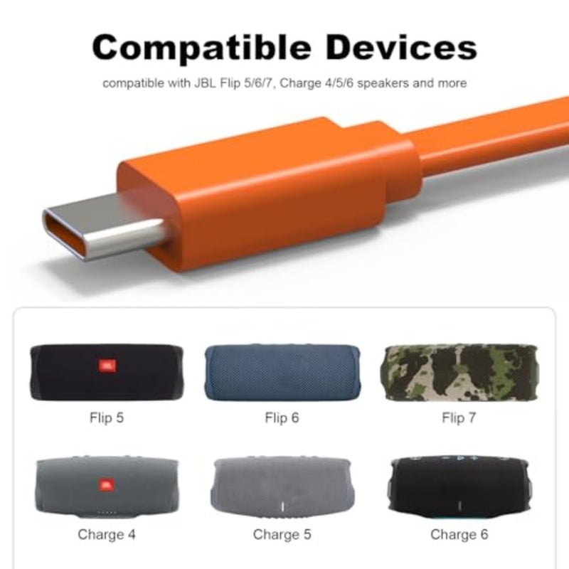Replacement USB Type C Charger Cable Charging Cord Compatible with JBL Tune 510BT 520BT 720BT 770NC, Live 460NC, Tune 125TWS 225TWS 130NC TWS Headphones, Flip 5/6/7, Charge 4/5/6 Speakers - Image 3