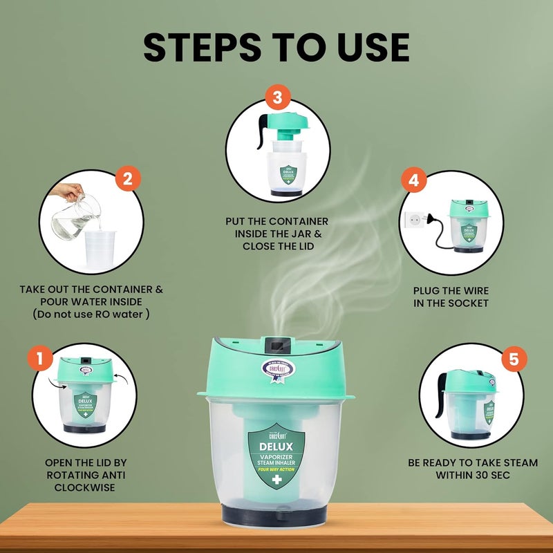 CRESCENT Professional Steamer For Cold And Cough| Inhaler|Steamer Vaporizer For Sinus And Nasal Congestion|Respiratory Care For Home And Medical Use For Unisex Adults|Tiffny Blue|Pack Of 1 - Image 5