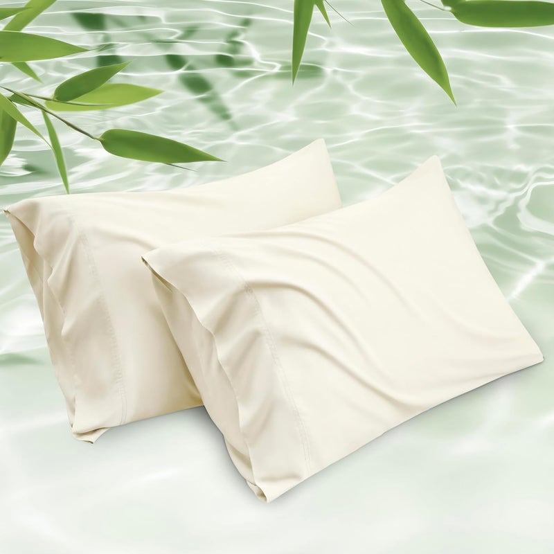 Bedsure Cooling Pillow Cases King - Rayon Derived from Bamboo, Cream Chill Pillowcase 2, Silky Soft & Breathable Pillow Covers with Envelope Closure, Gift for Hot Sleepers in Summer, 20x36 Inches - Image 1