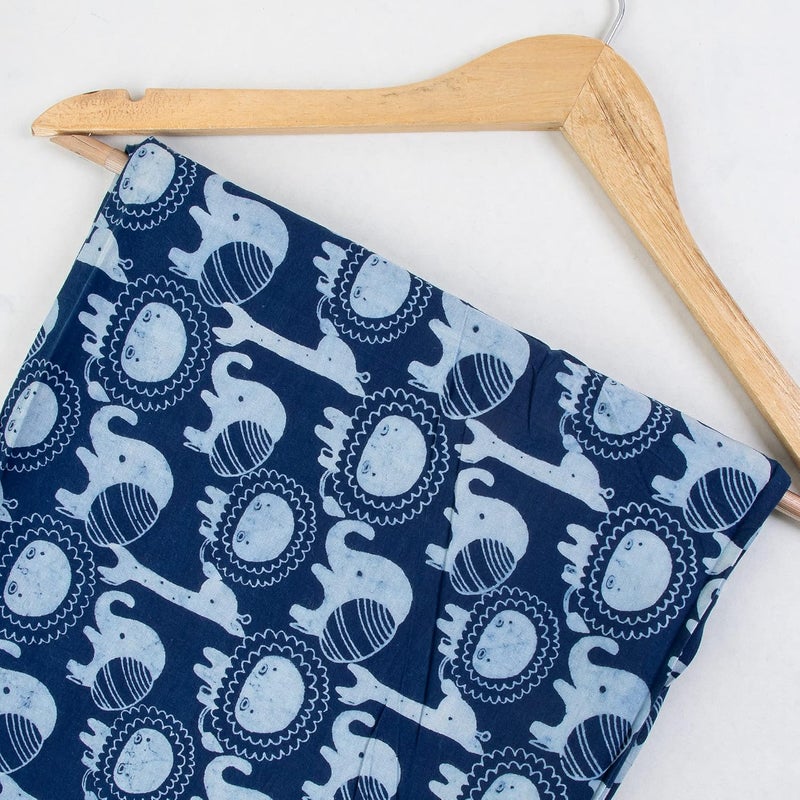 Khushi Handicraft 100 Cotton Unstitched Hand Block Print Fabric Cloth for Women Girl Men Cotton Indigo Fabric 5 Meter Blue White Color - Image 1