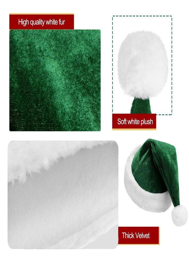 Funnysoft Dark Green 2 Pcs Santa Hat Adults Unisex Velvet Christmas Hat Extra Thicken Classic Plush Holiday Hats for Adult Xmas Supplies (Short Style) - Image 3